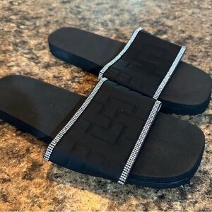 Black Slide Sandals with Silver Accents